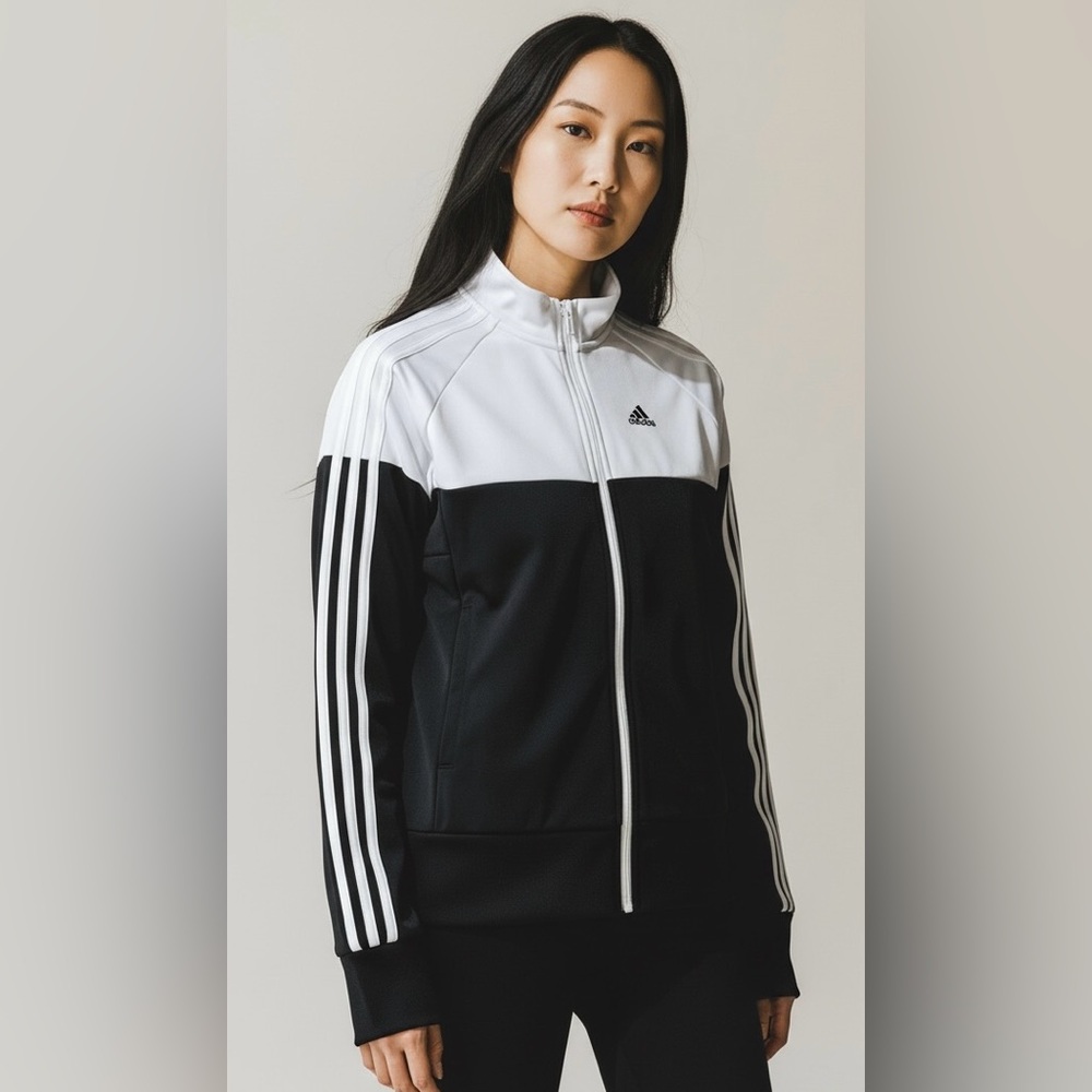 Adidas Women’s Colorblock Track Jacket Black White size XS Full Zip athletic